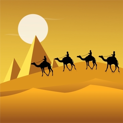 Camel caravan in a desert